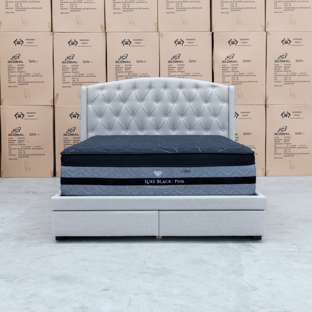 The Emily Double Fabric Storage Bed – Oat White available to purchase from Warehouse Furniture Clearance at our next sale event.