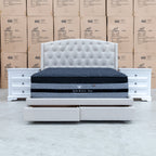 The Emily Double Fabric Storage Bed – Oat White available to purchase from Warehouse Furniture Clearance at our next sale event.