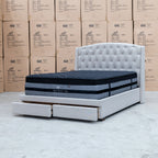 The Emily Double Fabric Storage Bed – Oat White available to purchase from Warehouse Furniture Clearance at our next sale event.