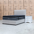 The Hayman Gas Lift & Drawer Storage Queen Bed - Oat White available to purchase from Warehouse Furniture Clearance at our next sale event.