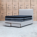 The Hayman Gas Lift & Drawer Storage King Bed - Oat White available to purchase from Warehouse Furniture Clearance at our next sale event.
