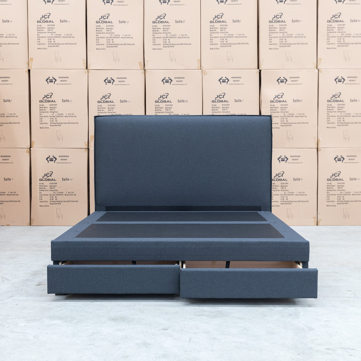 The Hayman Gas Lift & Drawer Storage King Bed - Charcoal - Available After 8th May available to purchase from Warehouse Furniture Clearance at our next sale event.