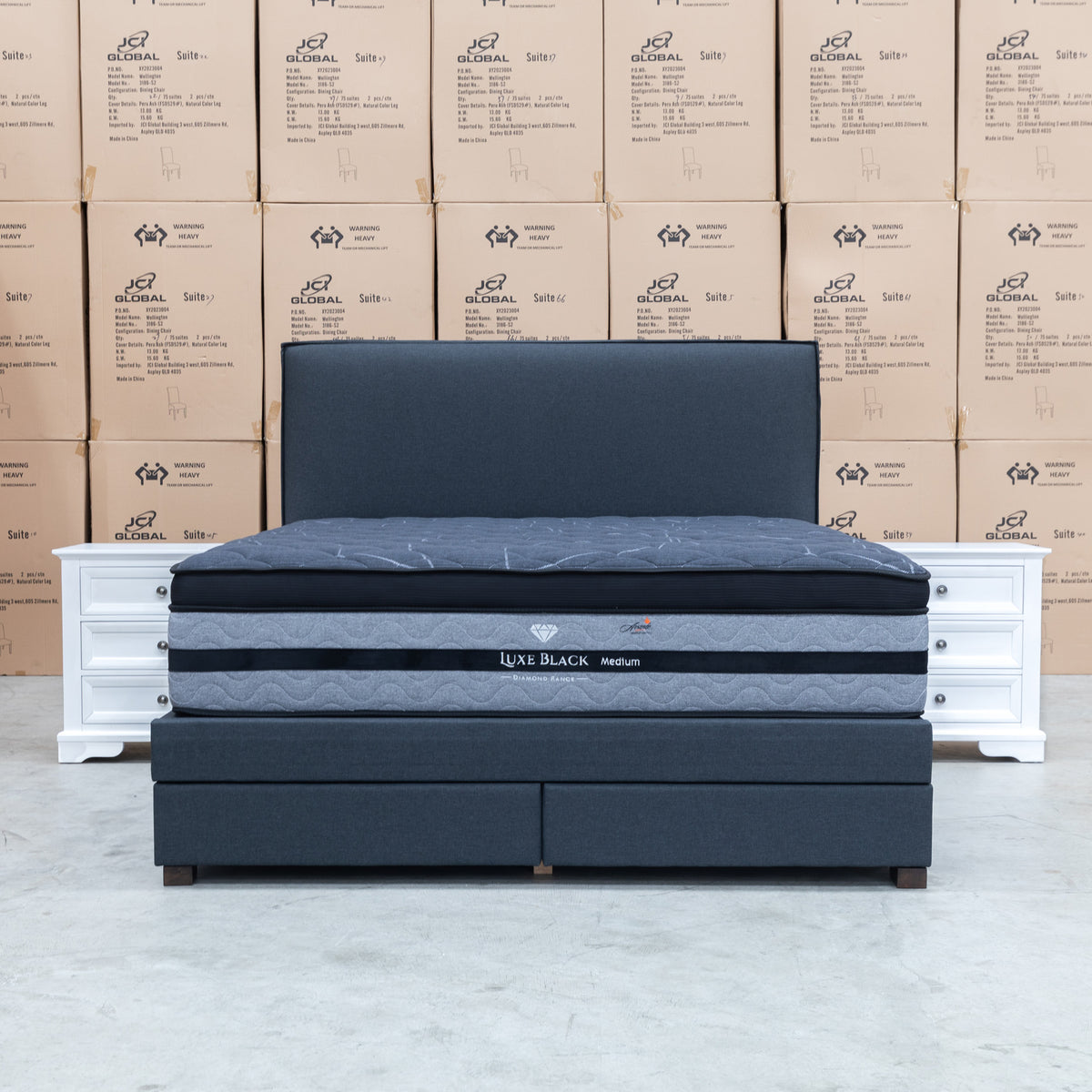 The Hayman Gas Lift & Drawer Storage King Bed - Charcoal - Available After 8th May available to purchase from Warehouse Furniture Clearance at our next sale event.