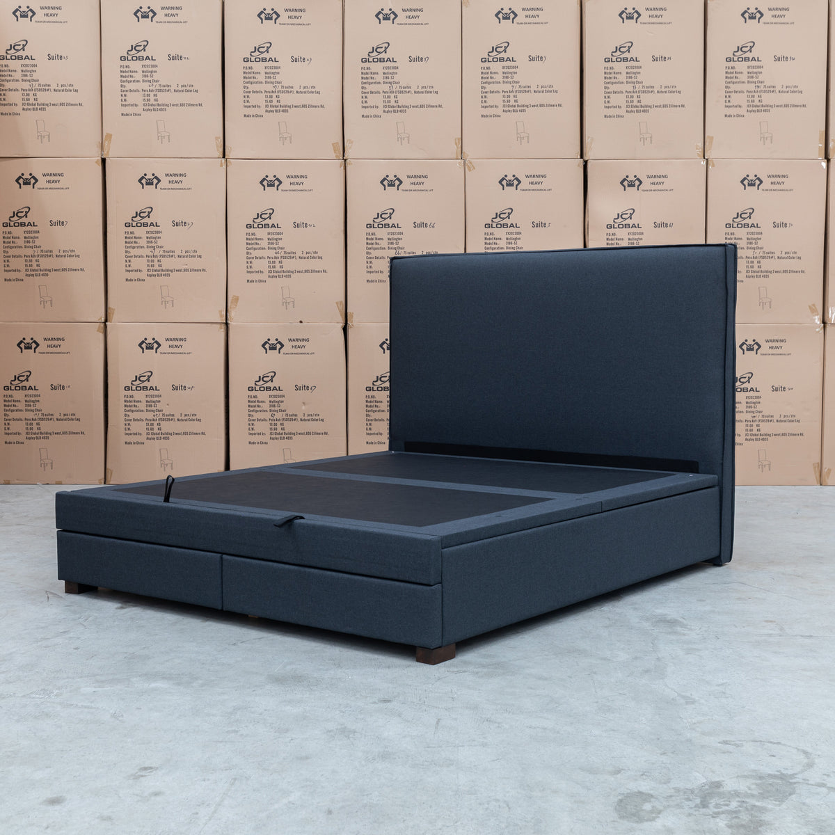 The Hayman Gas Lift & Drawer Storage King Bed - Charcoal - Available After 8th May available to purchase from Warehouse Furniture Clearance at our next sale event.
