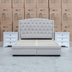 The Emily Double Fabric Storage Bed – Oat White available to purchase from Warehouse Furniture Clearance at our next sale event.