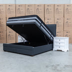 The Hayman Gas Lift & Drawer Storage King Bed - Charcoal - Available After 8th May available to purchase from Warehouse Furniture Clearance at our next sale event.