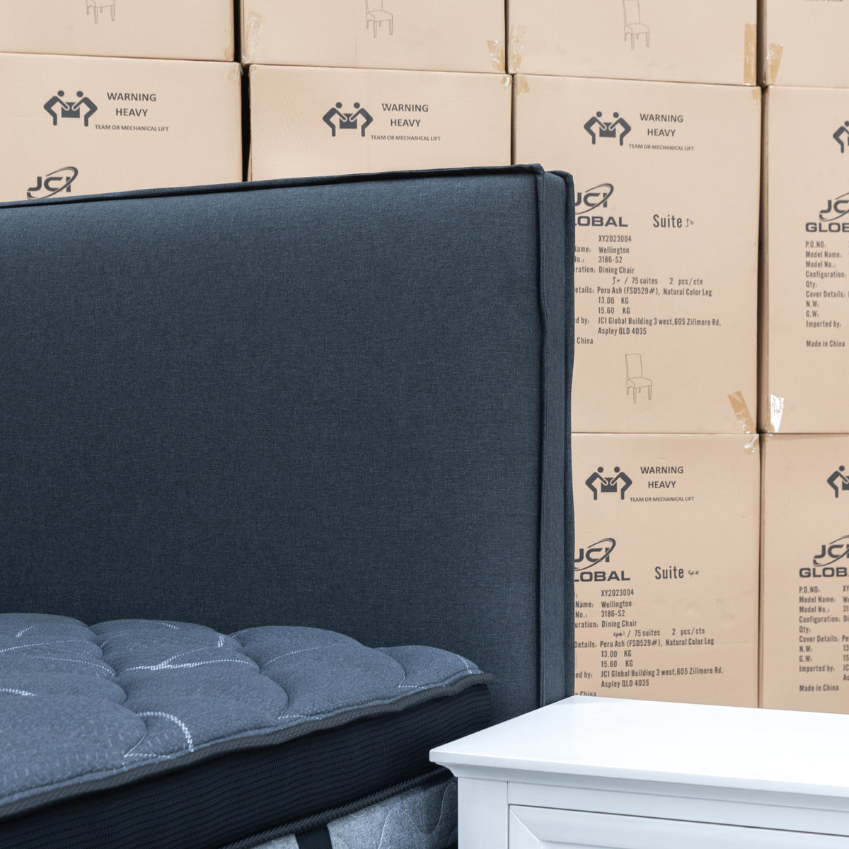 The Hayman Gas Lift & Drawer Storage King Bed - Charcoal - Available After 8th May available to purchase from Warehouse Furniture Clearance at our next sale event.
