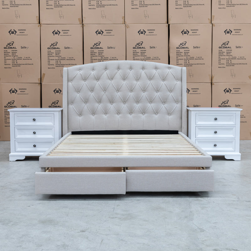 Emily Double Fabric Storage Bed – Oat White - Available After 30th April