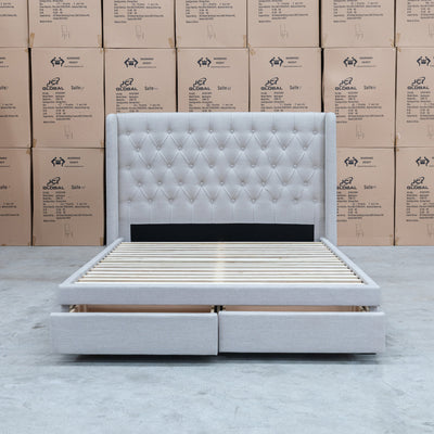 The Amie Queen Fabric Storage Bed – Oat White available to purchase from Warehouse Furniture Clearance at our next sale event.