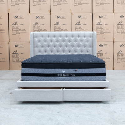 The Amie Queen Fabric Storage Bed – Oat White available to purchase from Warehouse Furniture Clearance at our next sale event.