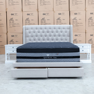The Amie Queen Fabric Storage Bed – Oat White available to purchase from Warehouse Furniture Clearance at our next sale event.