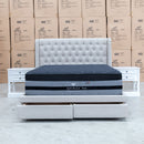 The Amie King Fabric Storage Bed - Oat White available to purchase from Warehouse Furniture Clearance at our next sale event.