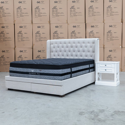 The Amie King Fabric Storage Bed - Oat White available to purchase from Warehouse Furniture Clearance at our next sale event.