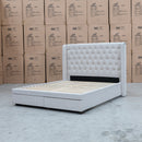 The Amie King Fabric Storage Bed - Oat White available to purchase from Warehouse Furniture Clearance at our next sale event.