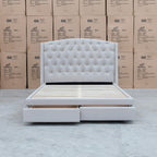 The Emily Double Fabric Storage Bed – Oat White available to purchase from Warehouse Furniture Clearance at our next sale event.