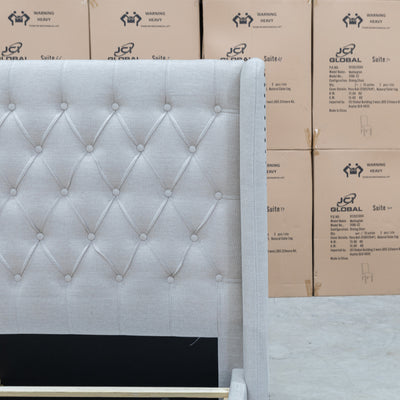 The Amie Queen Fabric Storage Bed – Oat White available to purchase from Warehouse Furniture Clearance at our next sale event.