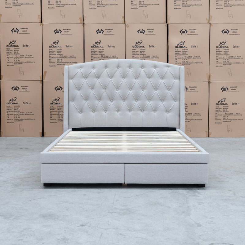 The Emily Double Fabric Storage Bed – Oat White available to purchase from Warehouse Furniture Clearance at our next sale event.