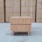 The Urban Two Drawer Australian Messmate Hardwood Bedside available to purchase from Warehouse Furniture Clearance at our next sale event.