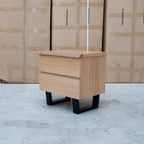 The Byron Two Drawer Australian Messmate Hardwood Bedside available to purchase from Warehouse Furniture Clearance at our next sale event.