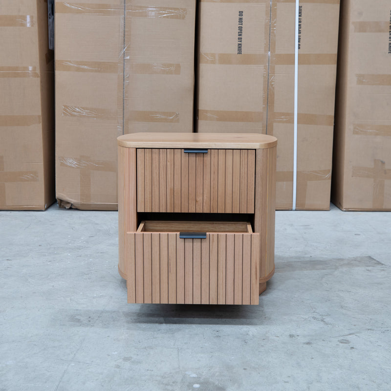The Bentley Curved Two Drawer Australian Messmate Hardwood Bedside