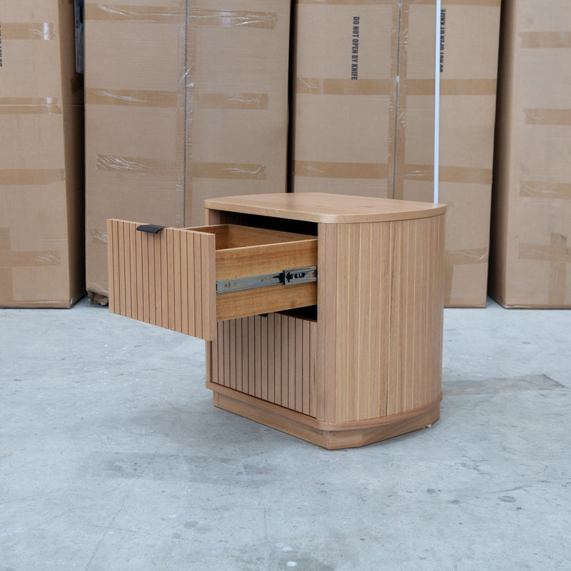 The Bentley Curved Two Drawer Australian Messmate Hardwood Bedside