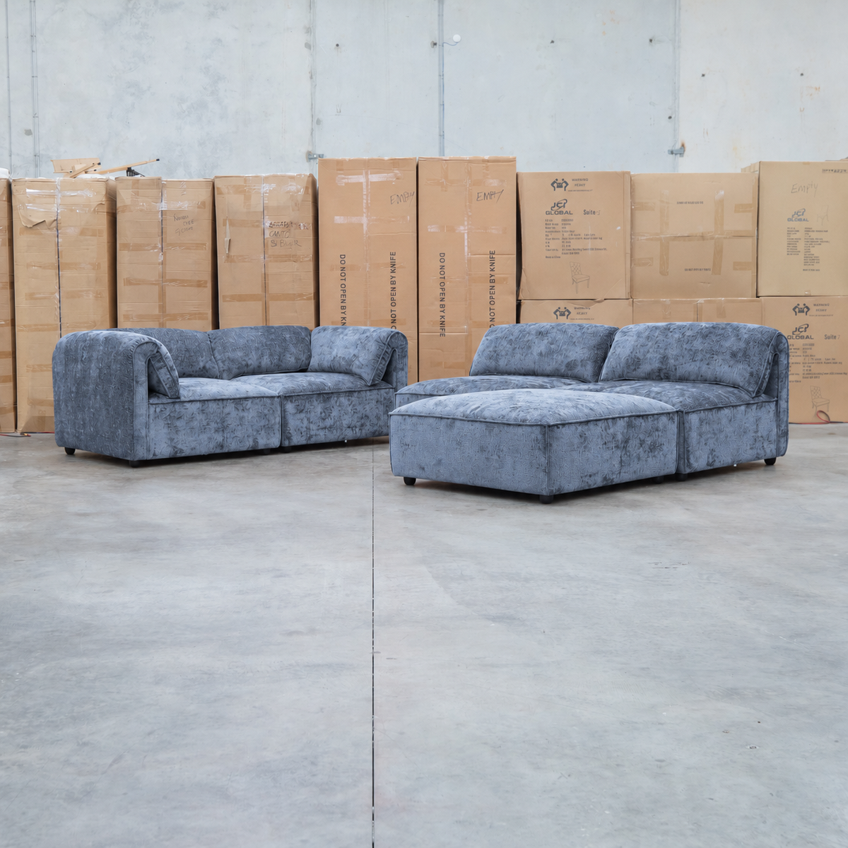 The Bellagio Deep Seat Modular Corner Lounge with Ottoman - Charcoal available to purchase from Warehouse Furniture Clearance at our next sale event.