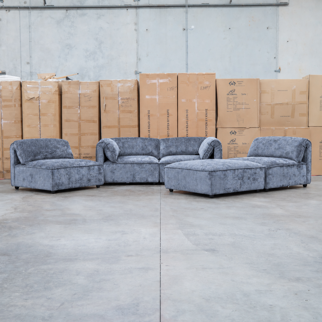 The Bellagio Deep Seat Modular Corner Lounge with Ottoman - Charcoal available to purchase from Warehouse Furniture Clearance at our next sale event.