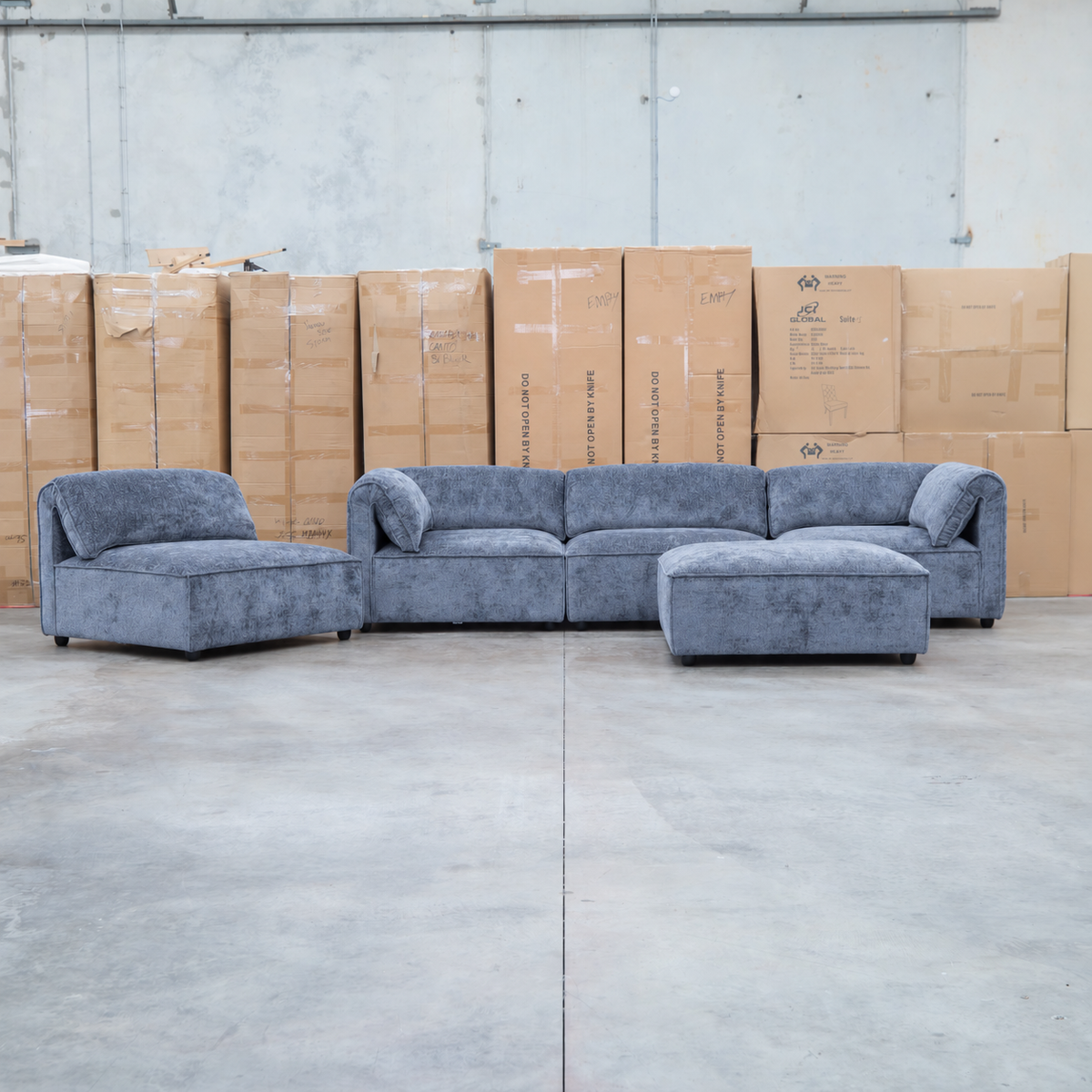 The Bellagio Deep Seat Modular Corner Lounge with Ottoman - Charcoal available to purchase from Warehouse Furniture Clearance at our next sale event.