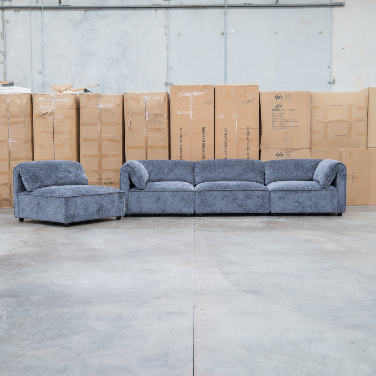 The Bellagio Deep Seat Modular Corner Lounge with Ottoman - Charcoal available to purchase from Warehouse Furniture Clearance at our next sale event.