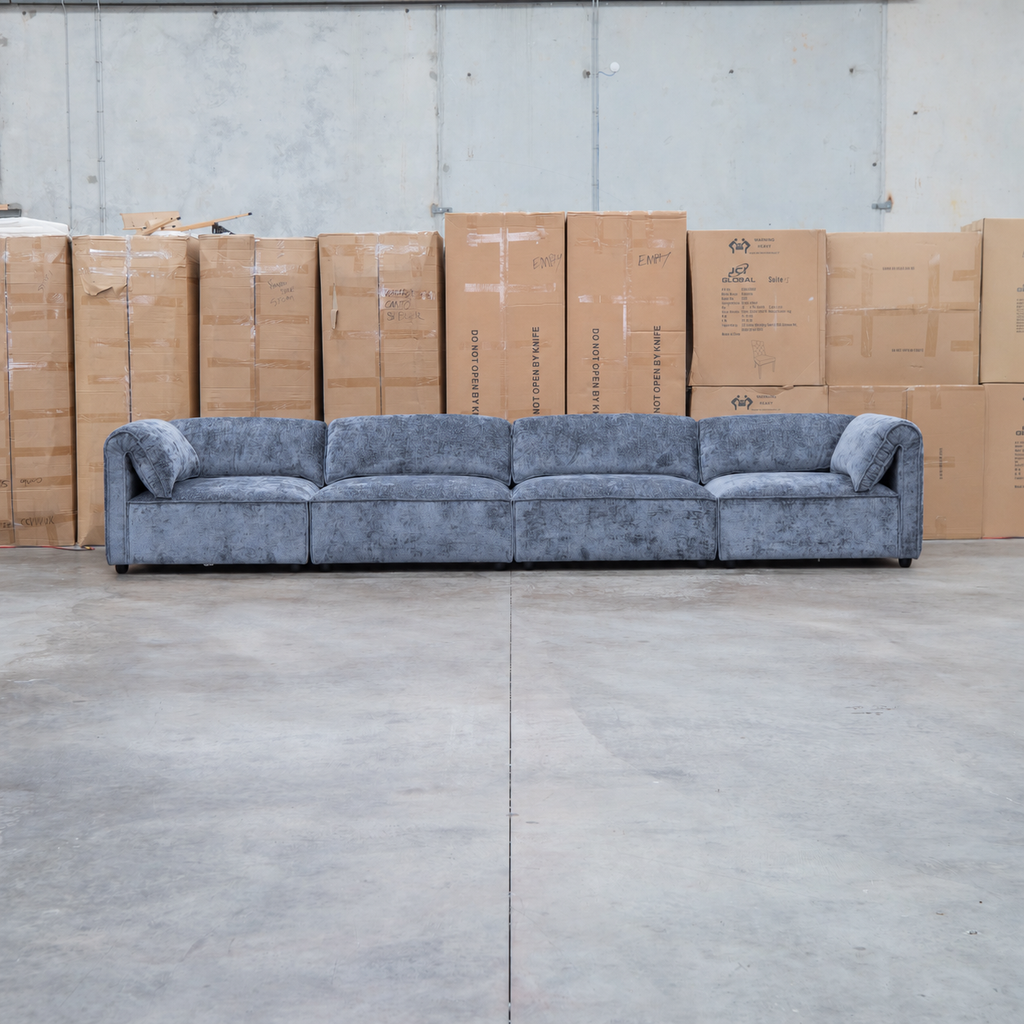 The Bellagio Deep Seat Modular Corner Lounge with Ottoman - Charcoal available to purchase from Warehouse Furniture Clearance at our next sale event.