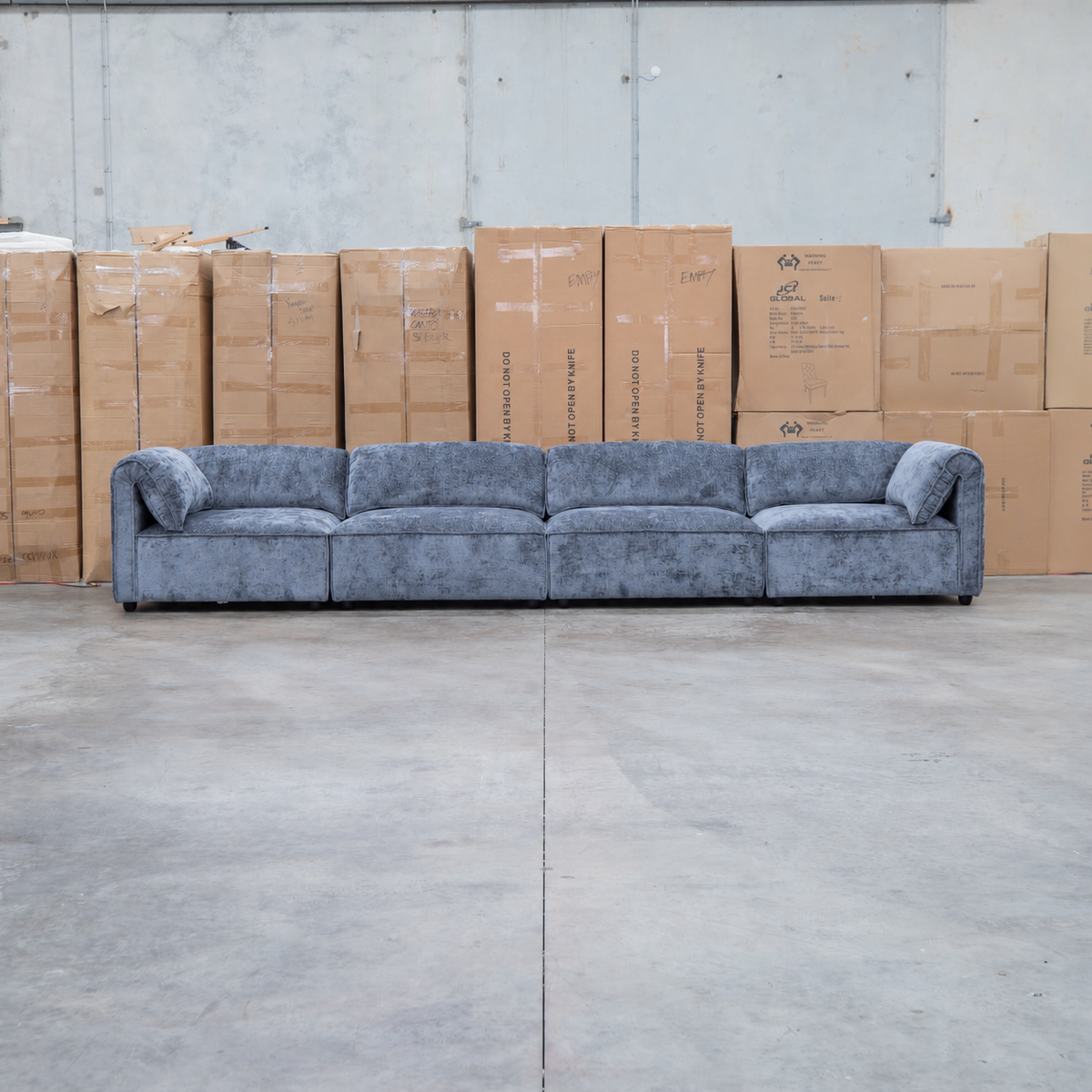 The Bellagio Deep Seat Modular Corner Lounge with Ottoman - Charcoal available to purchase from Warehouse Furniture Clearance at our next sale event.