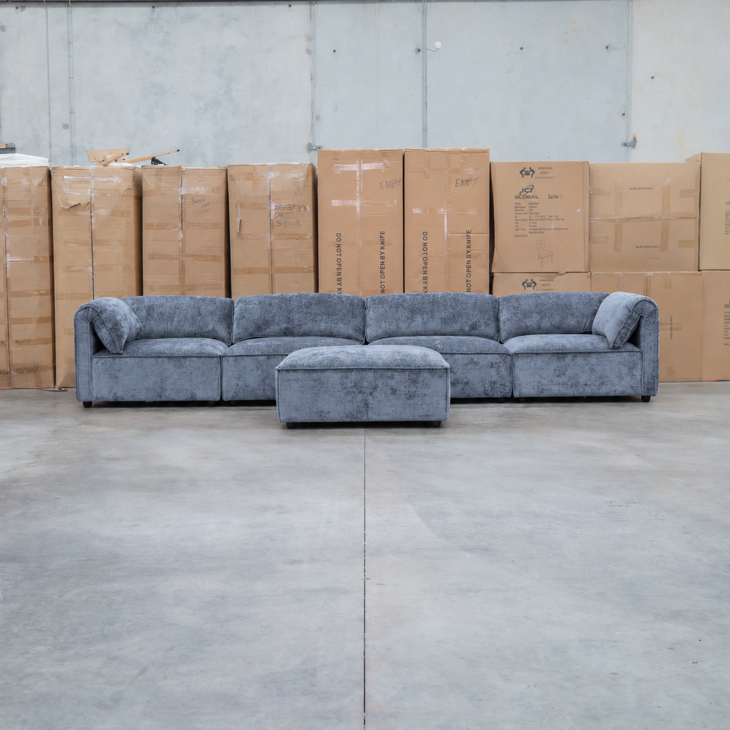 The Bellagio Deep Seat Modular Corner Lounge with Ottoman - Charcoal available to purchase from Warehouse Furniture Clearance at our next sale event.
