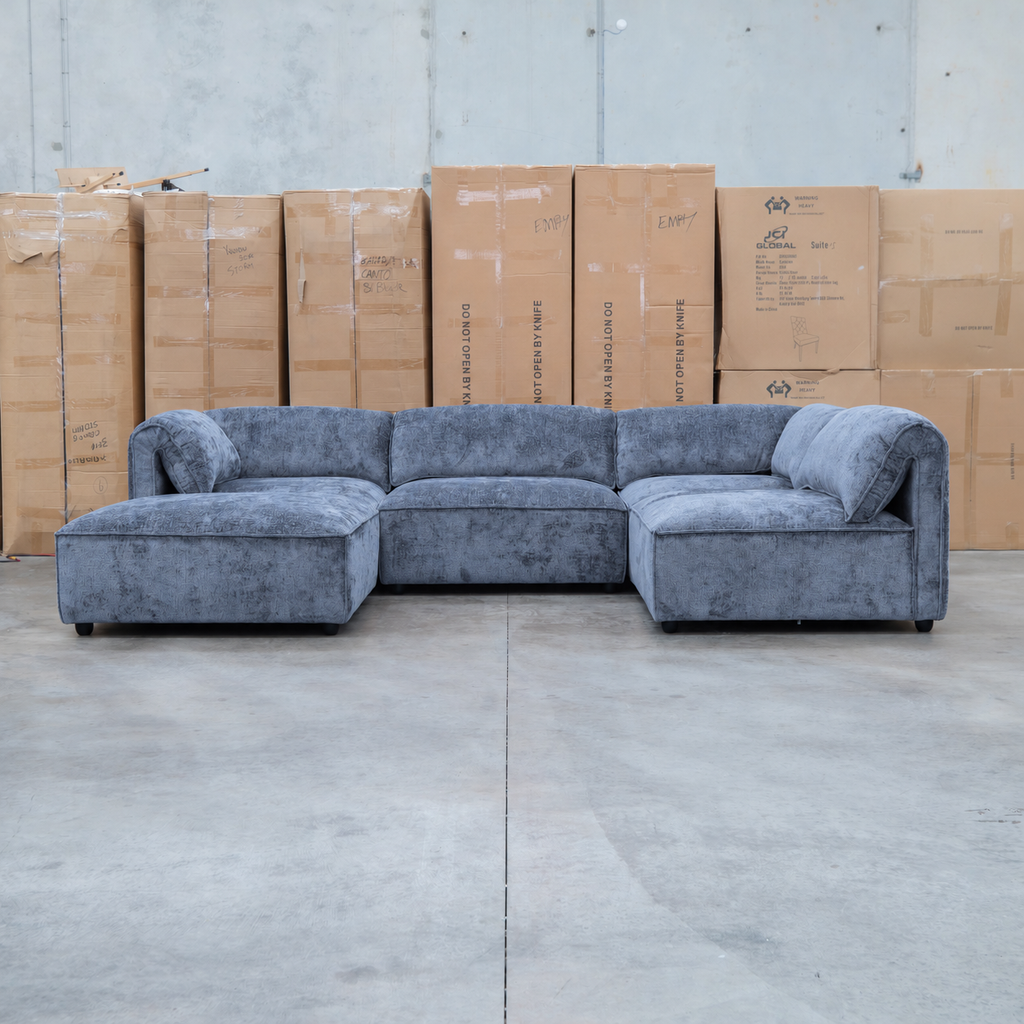 The Bellagio Deep Seat Modular Corner Lounge with Ottoman - Charcoal available to purchase from Warehouse Furniture Clearance at our next sale event.
