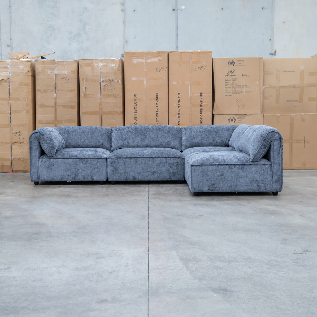 The Bellagio Deep Seat Modular Corner Lounge with Ottoman - Charcoal available to purchase from Warehouse Furniture Clearance at our next sale event.