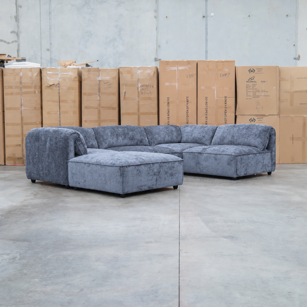 The Bellagio Deep Seat Modular Corner Lounge with Ottoman - Charcoal available to purchase from Warehouse Furniture Clearance at our next sale event.