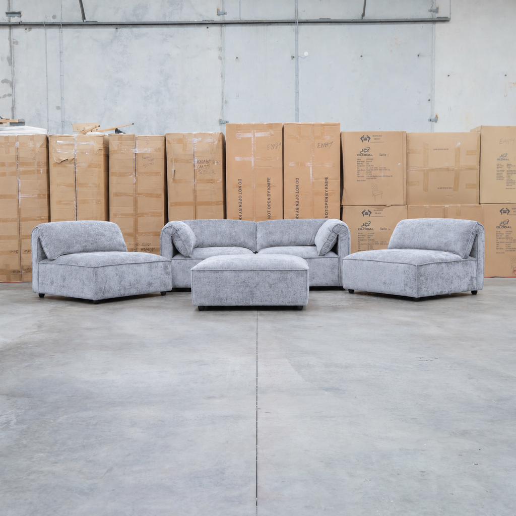 The Bellagio Deep Seat Modular Corner Lounge with Ottoman - Slate available to purchase from Warehouse Furniture Clearance at our next sale event.