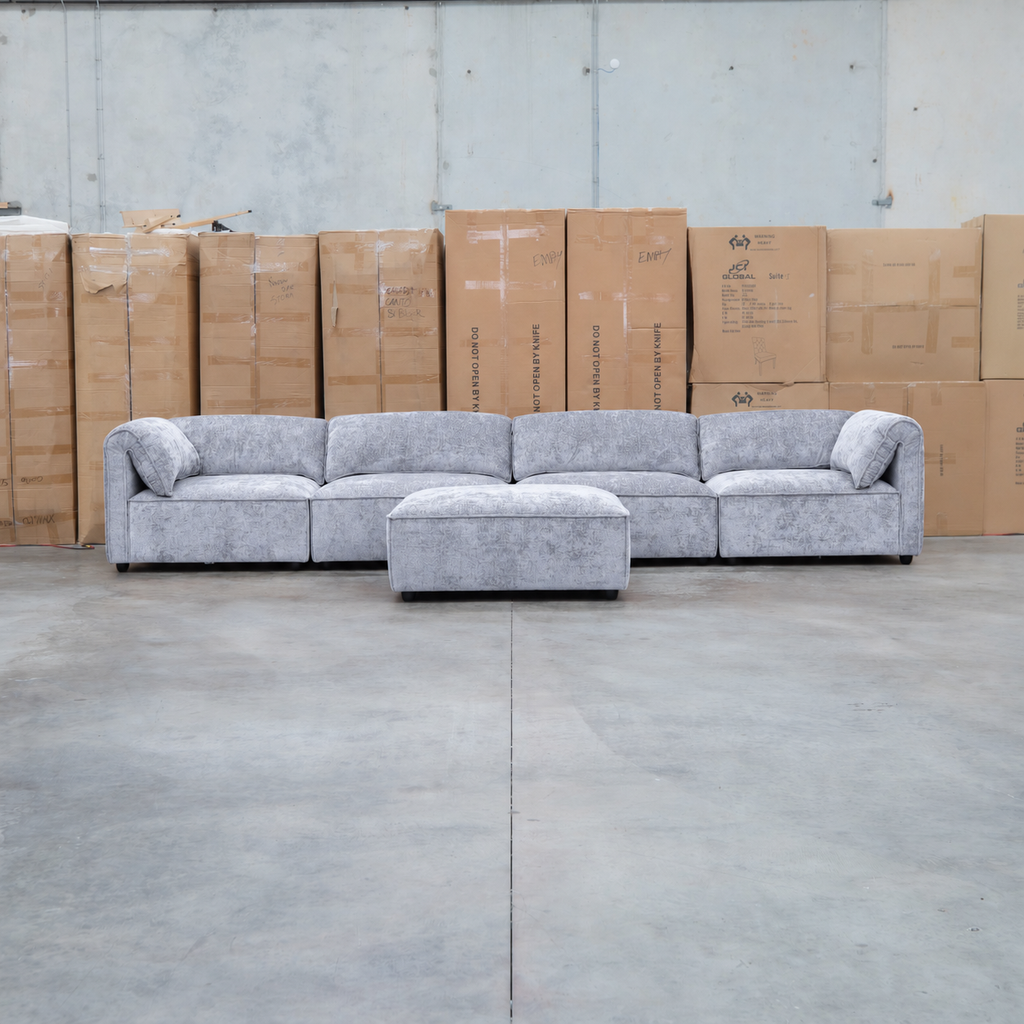 The Bellagio Deep Seat Modular Corner Lounge with Ottoman - Slate available to purchase from Warehouse Furniture Clearance at our next sale event.