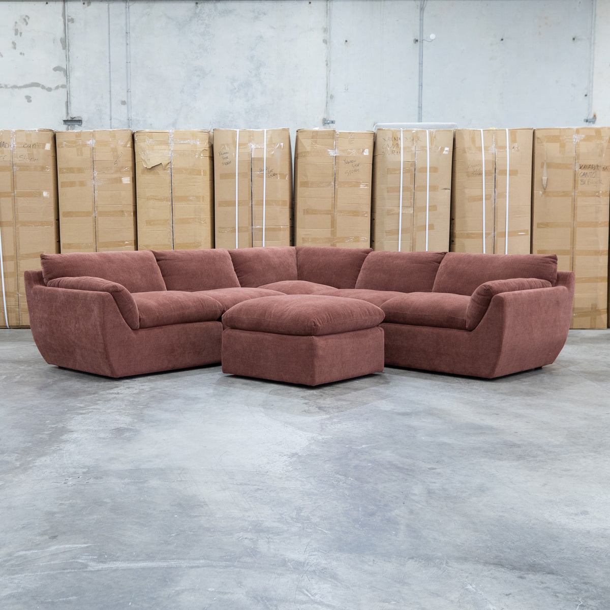 The Bradford Modular Corner Lounge with Ottoman - Chestnut available to purchase from Warehouse Furniture Clearance at our next sale event.