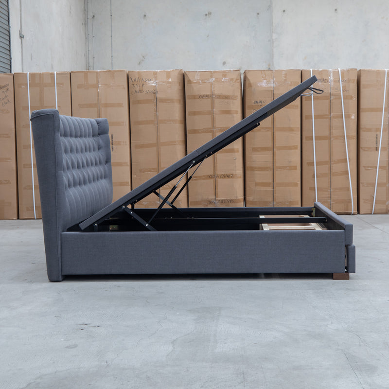 The Blake King Upholstered Gas Lift Storage Bed - Charcoal