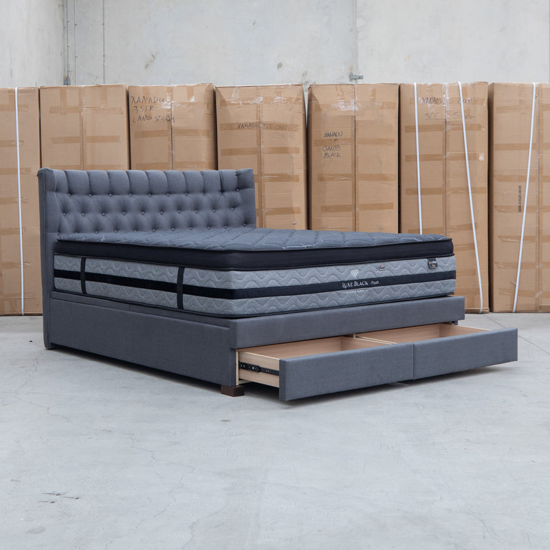 The Blake Queen Upholstered Gas Lift Storage Bed - Charcoal