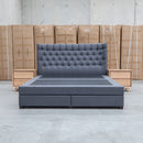 The Blake King Upholstered Gas Lift Storage Bed - Charcoal available to purchase from Warehouse Furniture Clearance at our next sale event.