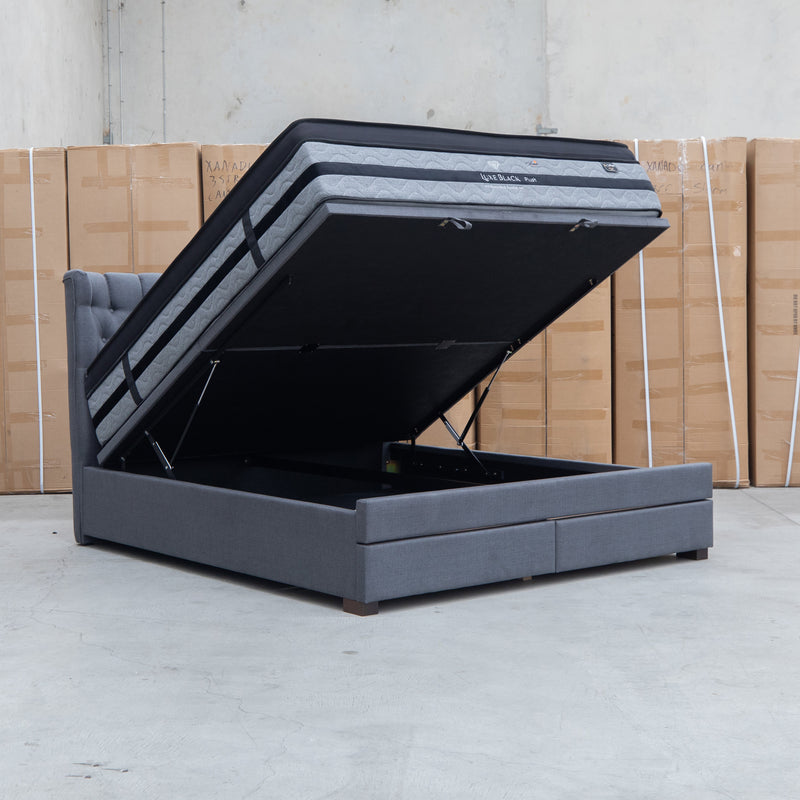 The Blake King Upholstered Gas Lift Storage Bed - Charcoal