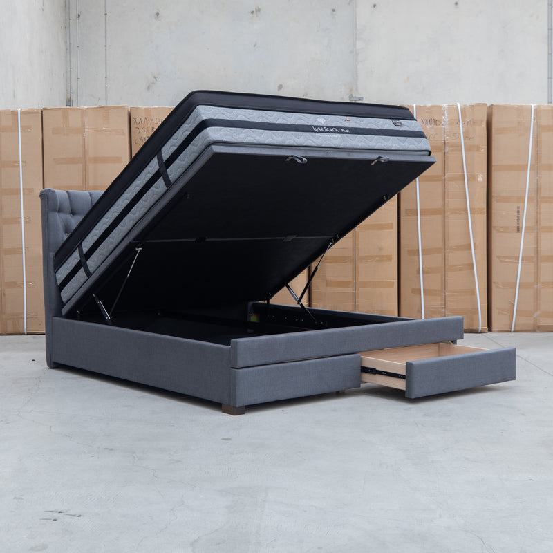 The Blake Queen Upholstered Gas Lift Storage Bed - Charcoal