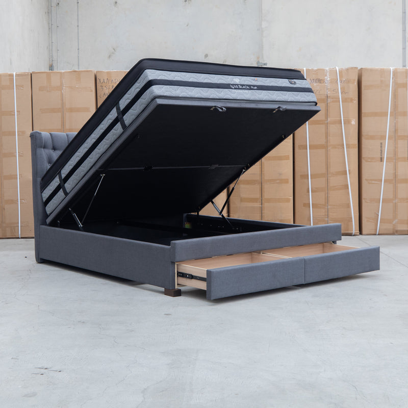 The Blake King Upholstered Gas Lift Storage Bed - Charcoal