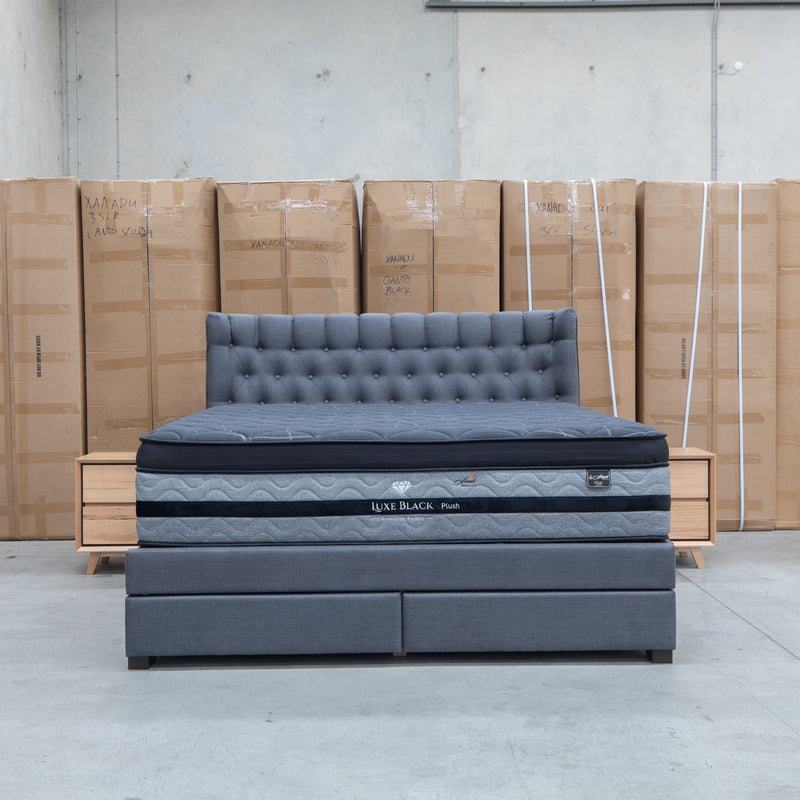 The Blake Queen Upholstered Gas Lift Storage Bed - Charcoal