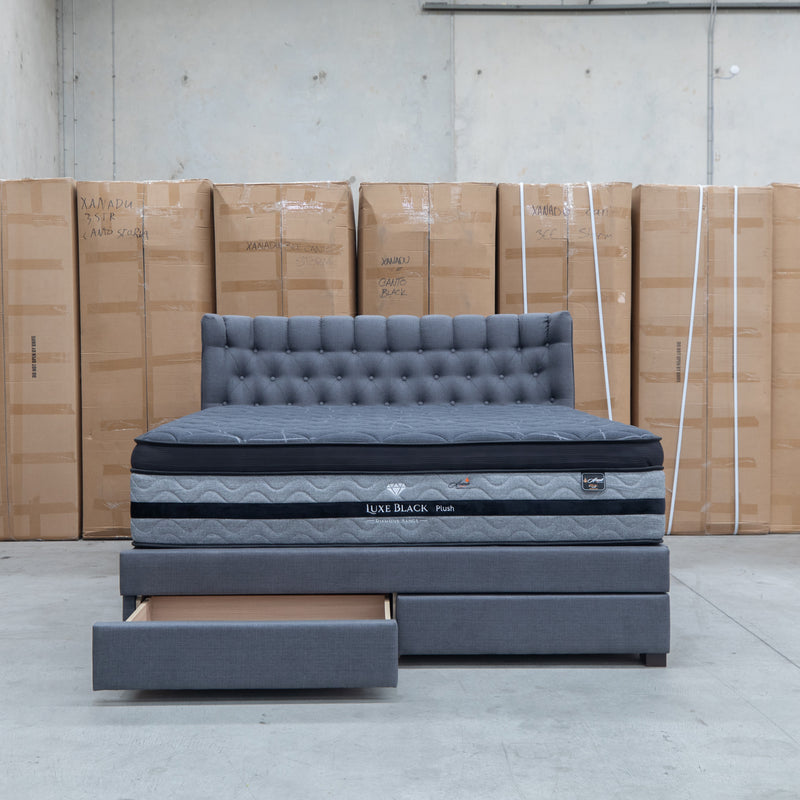 Blake King Upholstered Gas Lift Storage Bed - Charcoal - Warehouse Furniture Clearance