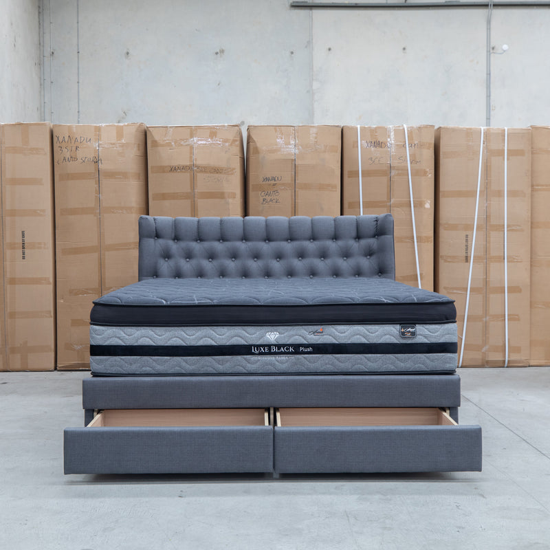 Blake King Upholstered Gas Lift Storage Bed - Charcoal - Warehouse Furniture Clearance