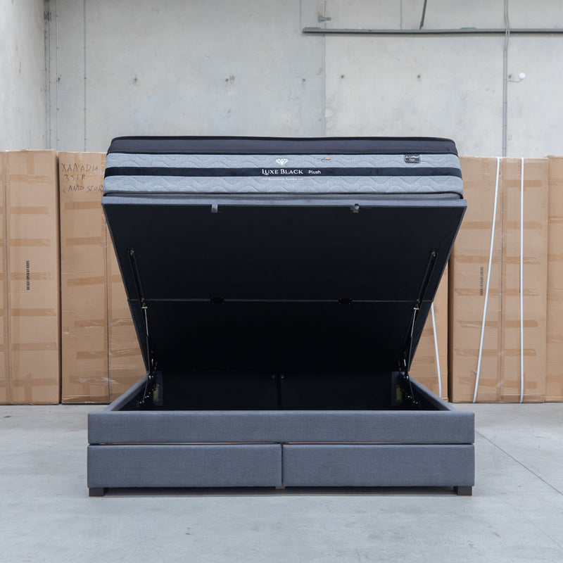 Blake King Upholstered Gas Lift Storage Bed - Charcoal - Warehouse Furniture Clearance