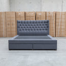 Blake Queen Upholstered Gas Lift Storage Bed - Charcoal - Warehouse Furniture Clearance