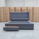 Blake Queen Upholstered Gas Lift Storage Bed - Charcoal - Warehouse Furniture Clearance